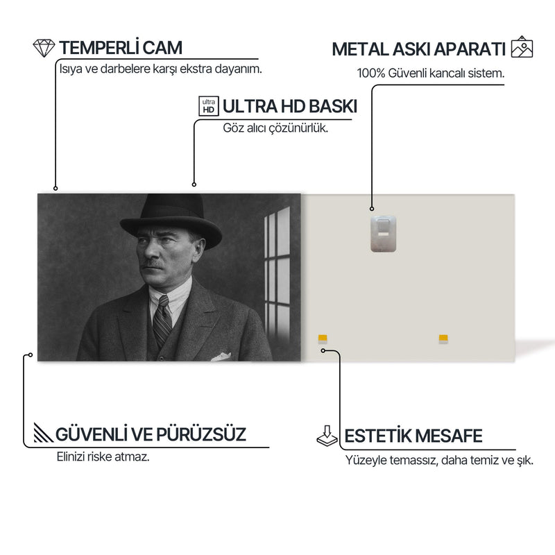Fötr Şapkalı Atatürk Cam Tablo – Cam Tablo