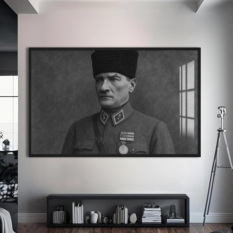 Madalyalı Atatürk Cam Tablo – Siyah Çerçeveli Cam Tablo