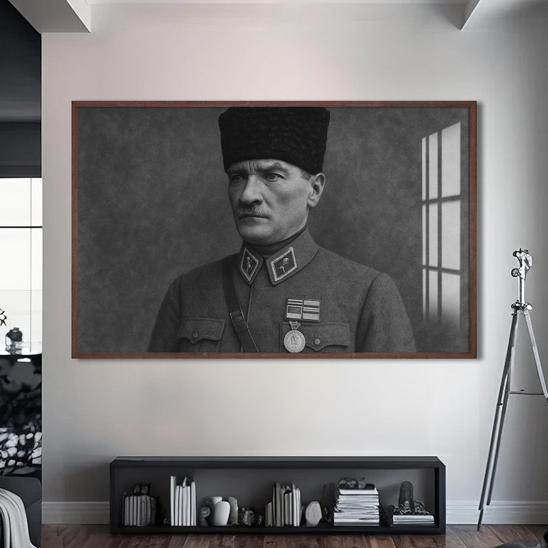 Madalyalı Atatürk Cam Tablo – Ceviz Çerçeveli Cam Tablo