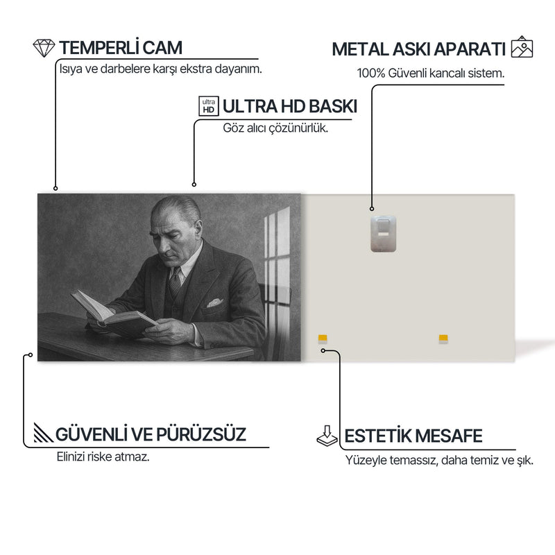 Kitap Okuyan Atatürk Cam Tablo – Cam Tablo