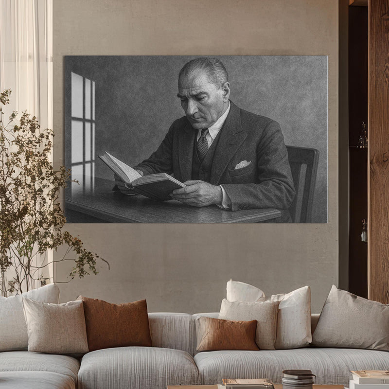 Kitap Okuyan Atatürk Cam Tablo – Cam Tablo