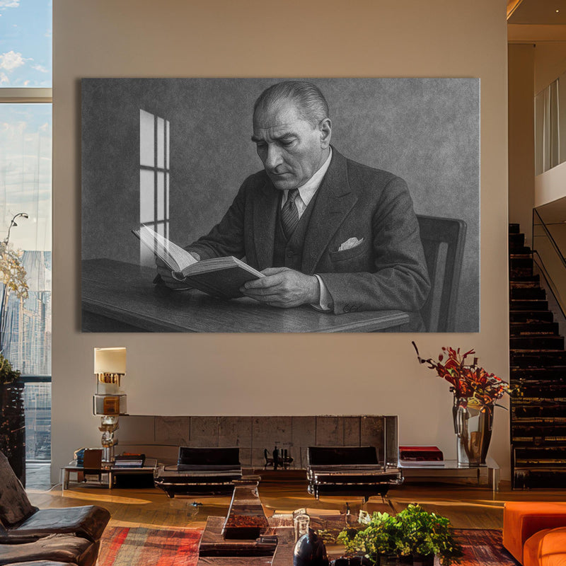 Kitap Okuyan Atatürk Cam Tablo – Cam Tablo