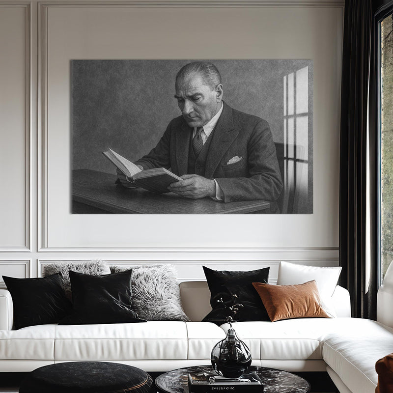 Kitap Okuyan Atatürk Cam Tablo – Cam Tablo