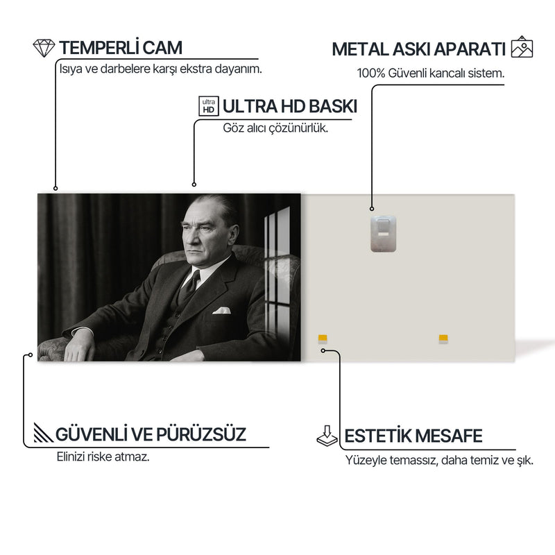 Koltukta Atatürk Cam Tablo – Cam Tablo