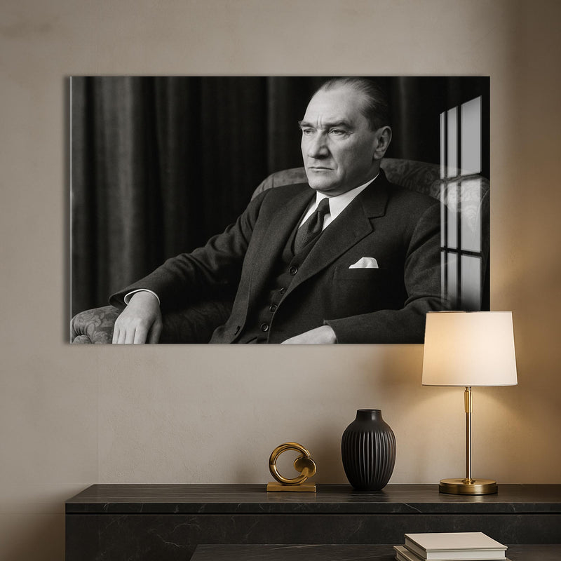 Koltukta Atatürk Cam Tablo – Cam Tablo