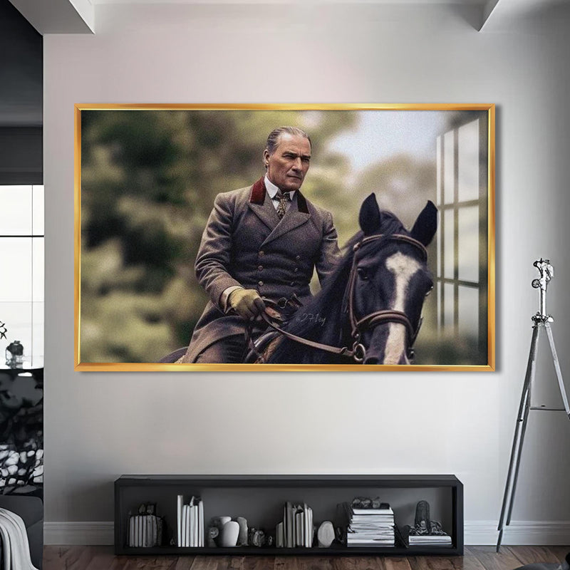 Ata Binmiş Atatürk Cam Tablo – Altın Çerçeveli Cam Tablo