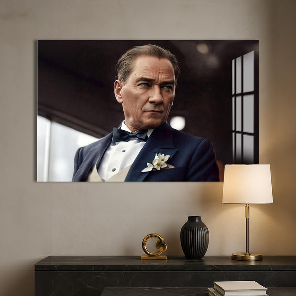 Şık Takımlı Atatürk Cam Tablo