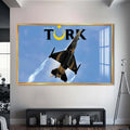 Türk F16 Uçağı Cam Tablo – Altın Çerçeveli Cam Tablo