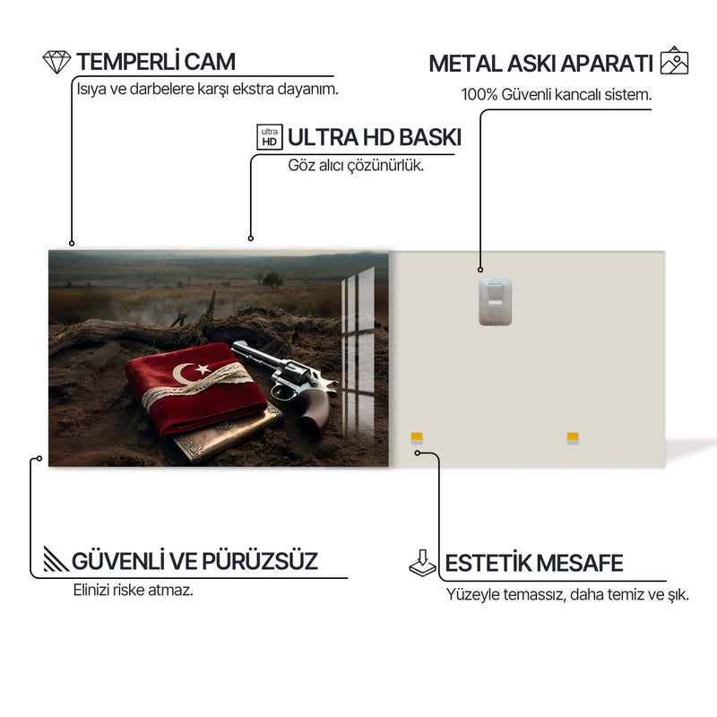 Türk Bayrağı Ve Silah Cam Tablo – Cam Tablo