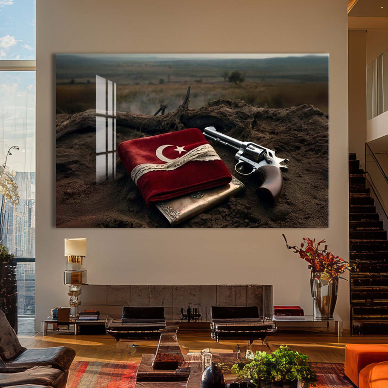 Türk Bayrağı Ve Silah Cam Tablo – Cam Tablo