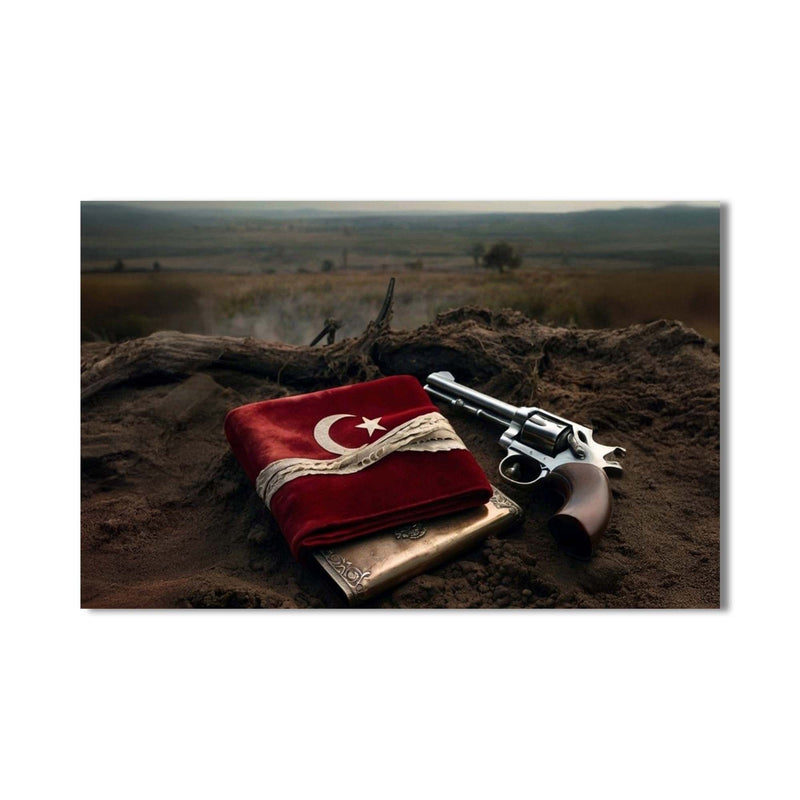 Türk Bayrağı Ve Silah Cam Tablo – Cam Tablo