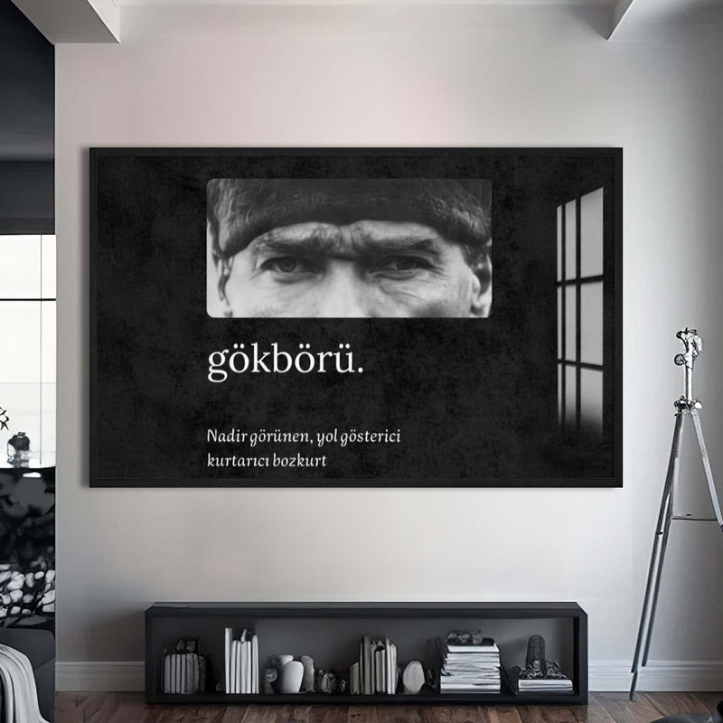 Gökbörü Atatürk Cam Tablo – Siyah Çerçeveli Cam Tablo