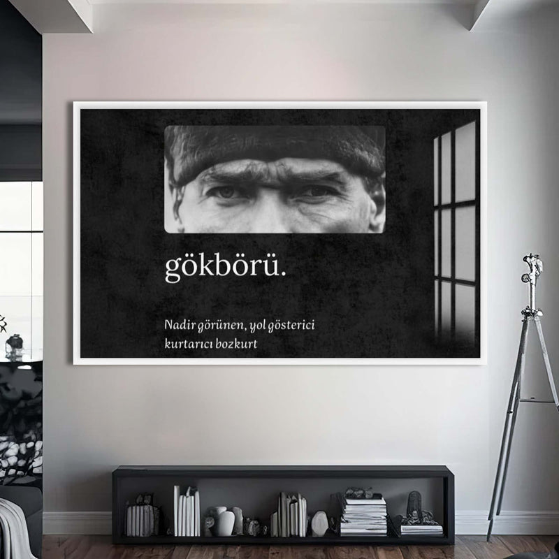 Gökbörü Atatürk Cam Tablo – Beyaz Çerçeveli Cam Tablo