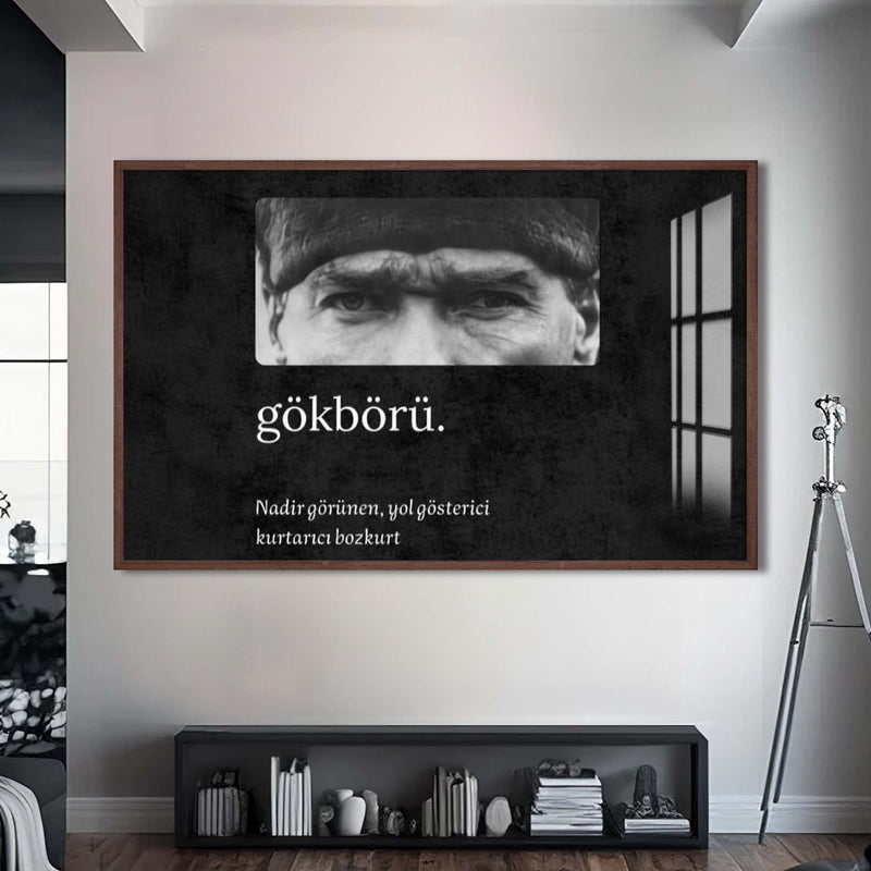 Gökbörü Atatürk Cam Tablo – Ceviz Çerçeveli Cam Tablo