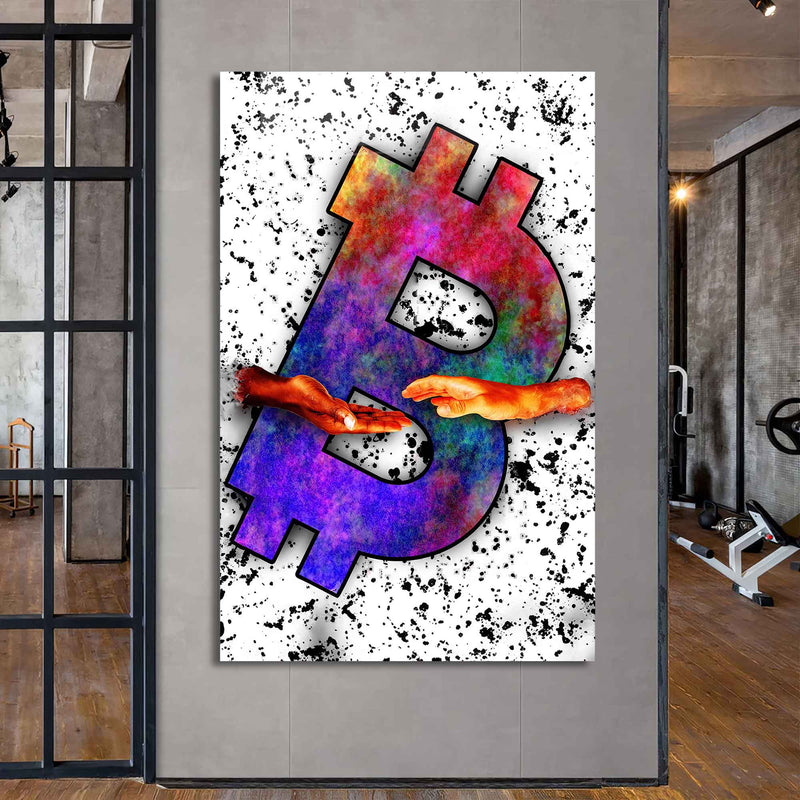 Renkli Bitcoin Logo Cam Tablo