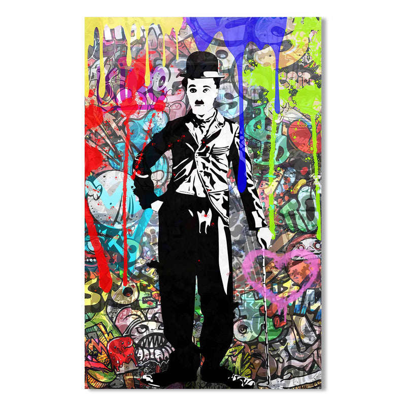 Renkli Charlie Chaplin Cam Tablo