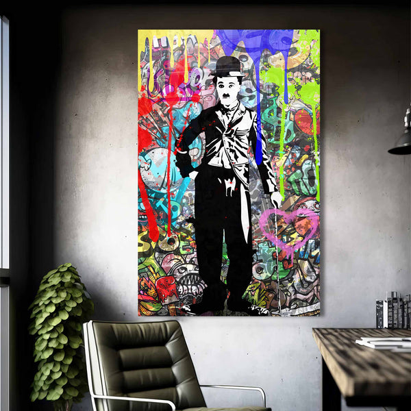 Renkli Charlie Chaplin Cam Tablo