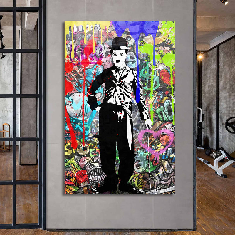 Renkli Charlie Chaplin Cam Tablo