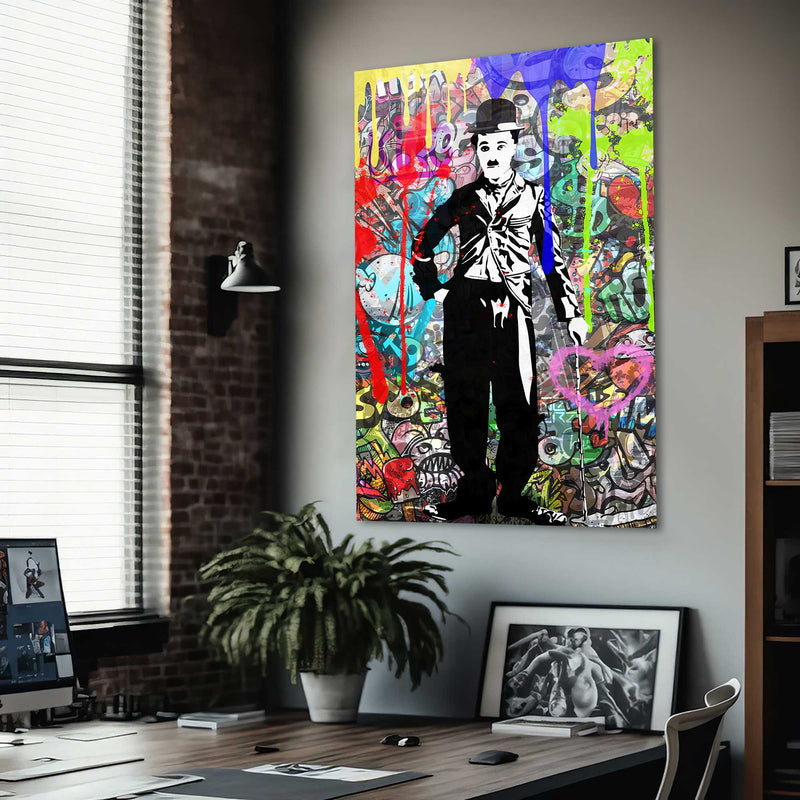 Renkli Charlie Chaplin Cam Tablo