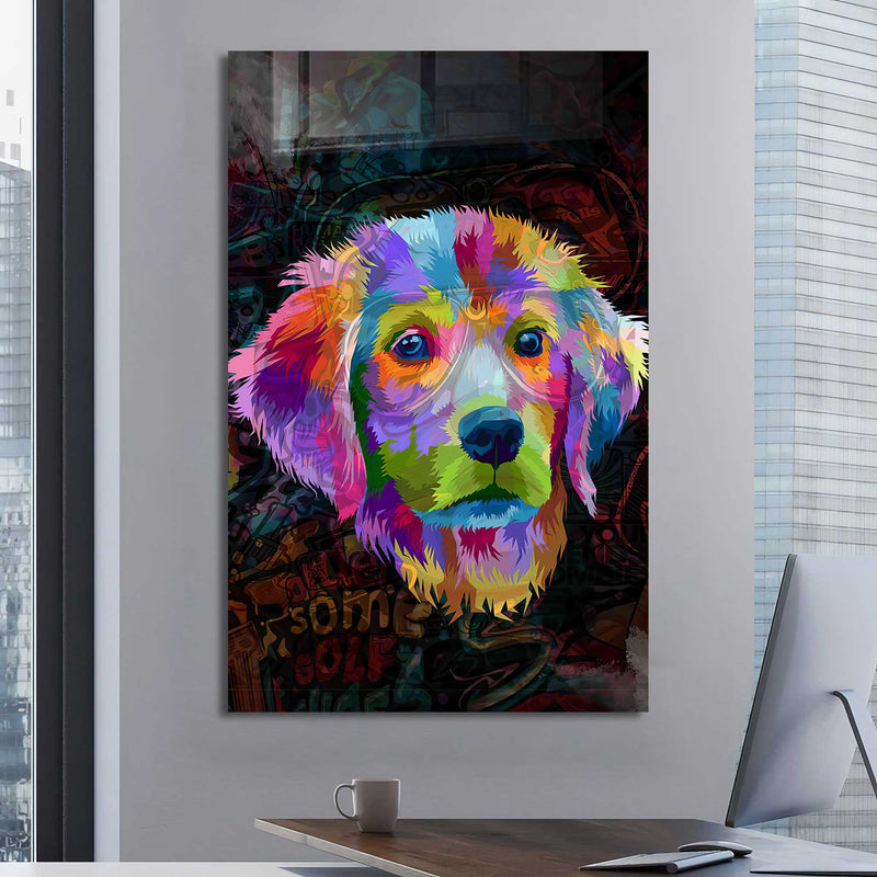 Renkli Köpek Cam Tablo