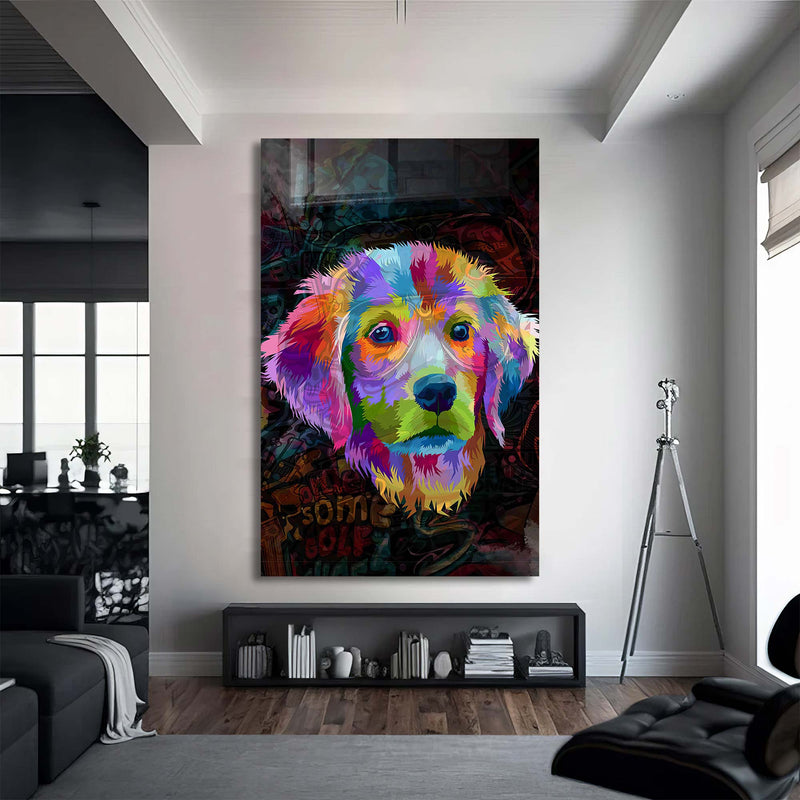 Renkli Köpek Cam Tablo