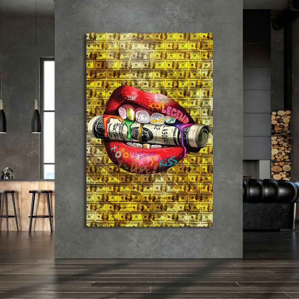 Kırmızı Dudaklar Cam Tablo