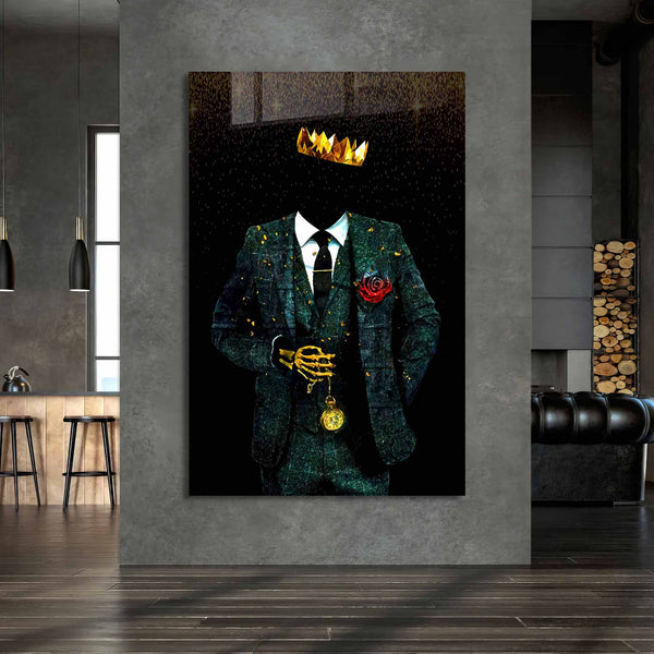 Takım Elbiseli İskelet Cam Tablo