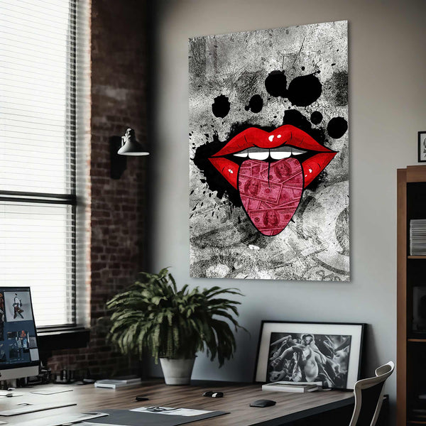 Kırmızı Dudaklar Cam Tablo