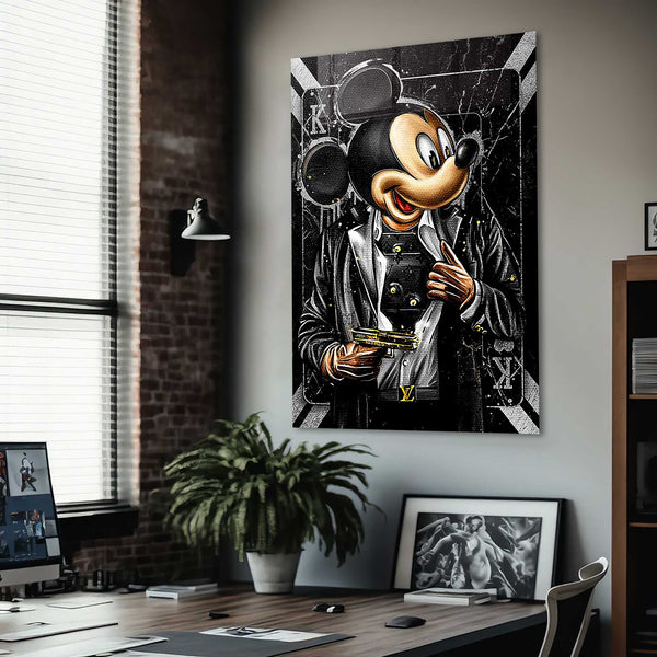 Silahlı Mickey Mouse Cam Tablo