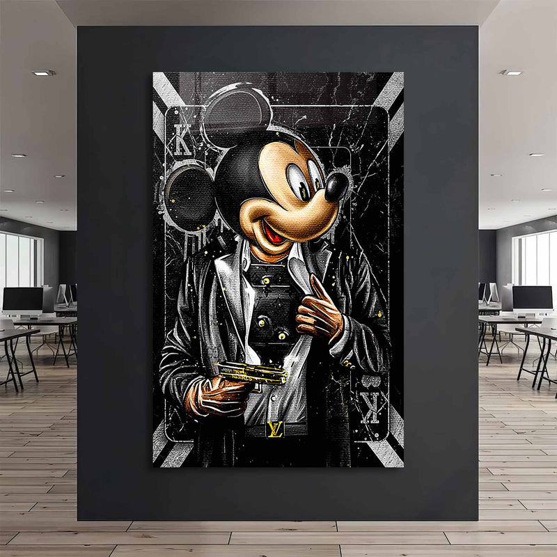 Silahlı Mickey Mouse Cam Tablo