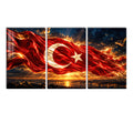 Alevli Türk Bayrağı Gün Batımı Üçlü Cam Tablo