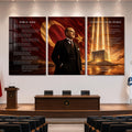 Atatürk Köşesi Üçlü Cam Tablo Seti — Anıtkabir Gün Batımı Kızıl