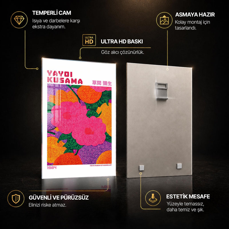 Pembe Benekli Çiçek Buketi Cam Tablo – Cam Tablo