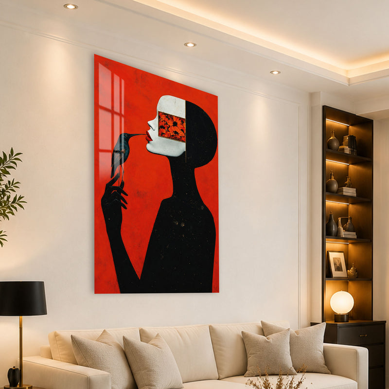Kırmızı Zeminde Siyah Profil Cam Tablo – Cam Tablo