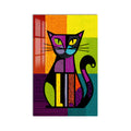 Geometrik Renkli Kedi Cam Tablo – Cam Tablo