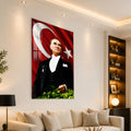 Bayrak Önünde Atatürk Cam Tablo