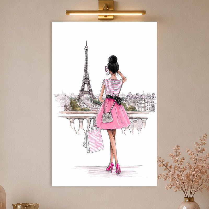 Pembe Etekli Moda Kızı Cam Tablo – Cam Tablo