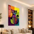 Geometrik Renkli Kedi Cam Tablo – Cam Tablo