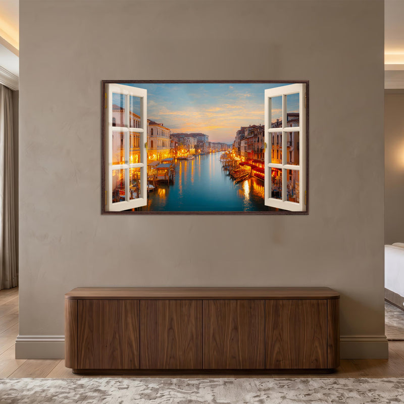 Venedik Büyük Kanal Cam Tablo – Ceviz Çerçeveli Cam Tablo
