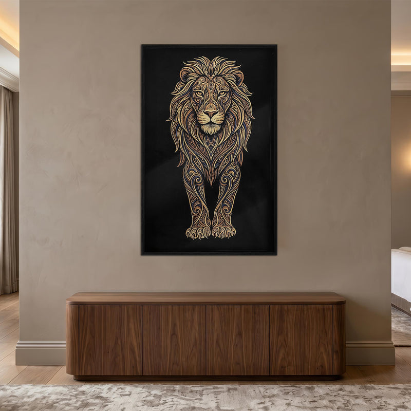 Altın Yeleli Aslan Cam Tablo – Cam Tablo