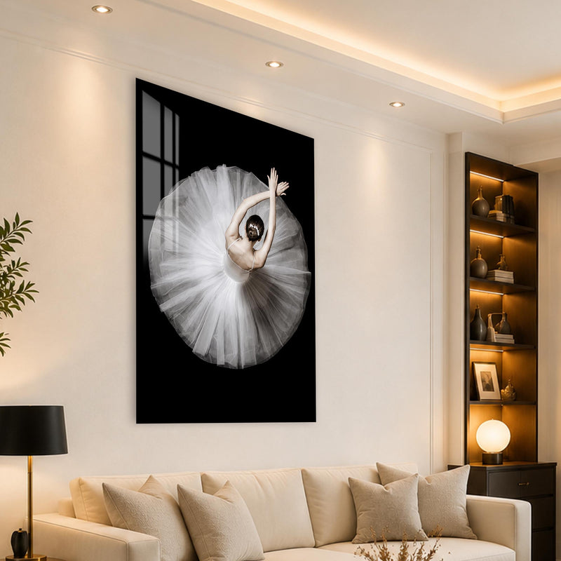 Beyaz Tütülü Siyah Kuğu Cam Tablo – Cam Tablo