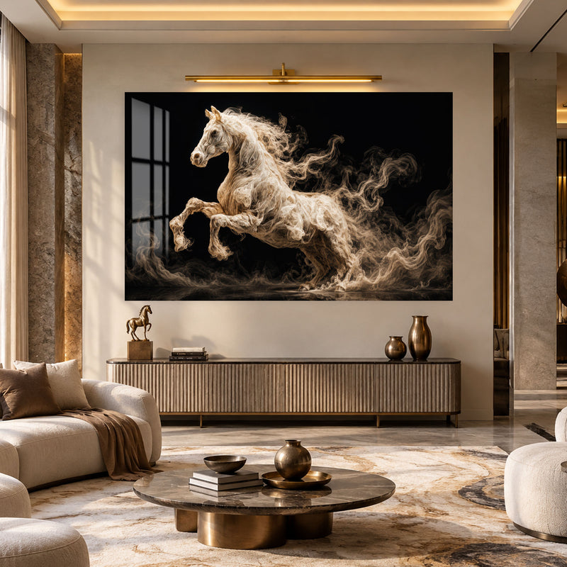 Dumanlı Beyaz At Cam Tablo – Cam Tablo