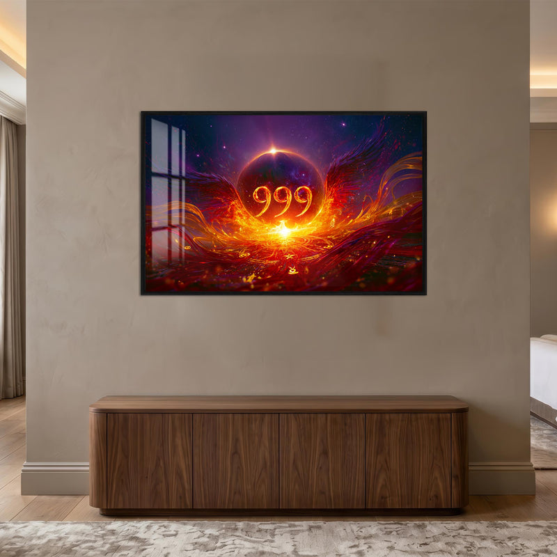 Kozmik Doğuşta 999 Cam Tablo – Siyah Çerçeveli Cam Tablo