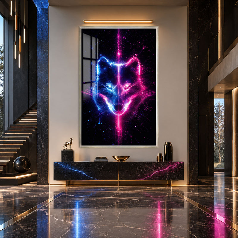 Neon Kurt Başı Cam Tablo – Gümüş Çerçeveli Cam Tablo