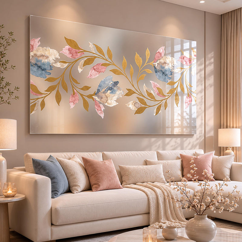Pastel Altın Dallar Cam Tablo – Cam Tablo