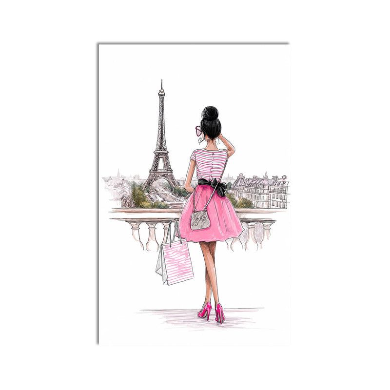Pembe Etekli Moda Kızı Cam Tablo – Cam Tablo