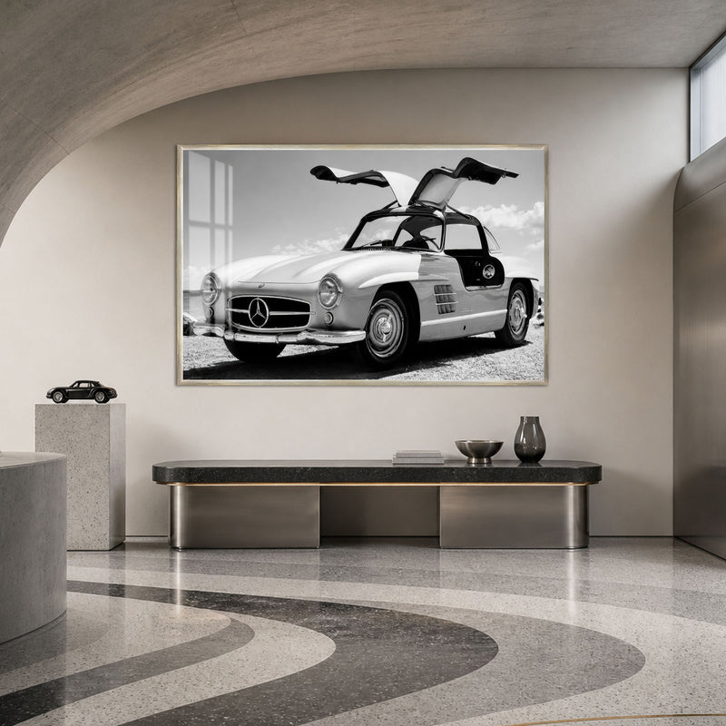 Siyah Beyaz Kanat Kapılı Klasik Cam Tablo – Gümüş Çerçeveli Cam Tablo