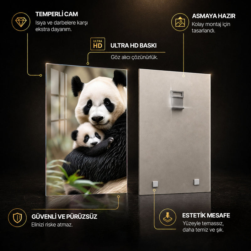 Anne Panda ve Yavrusu Cam Tablo – Cam Tablo