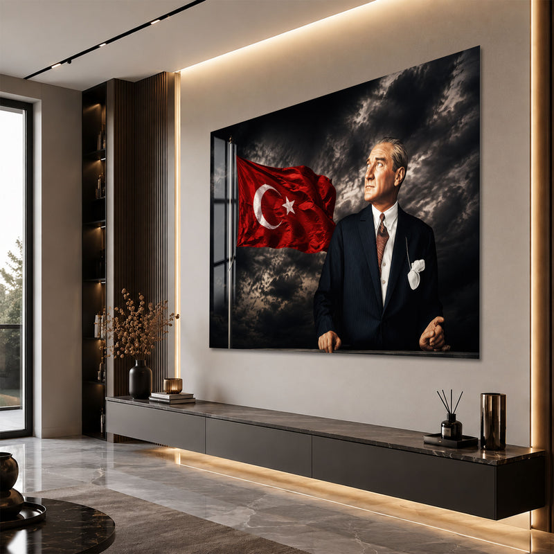 Fırtınalı Gökte Atatürk Cam Tablo