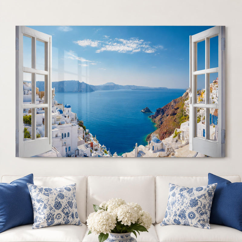 Santorini Mavi Kubbeler Cam Tablo – Cam Tablo